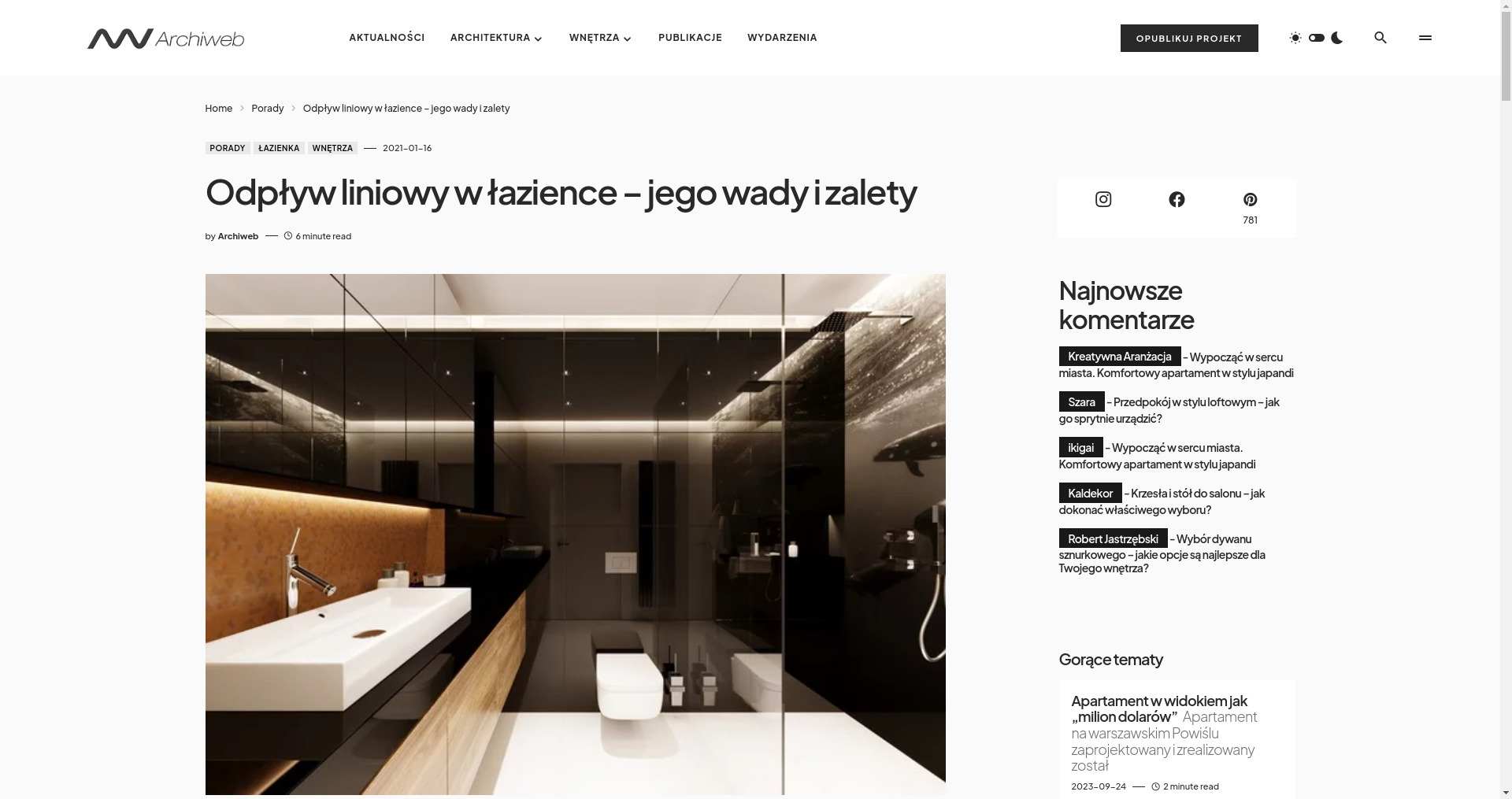 Archiweb odpływ liniowy w prysznicu